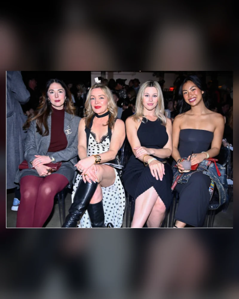Four guests seated together in the front row at the Selenee runway show
